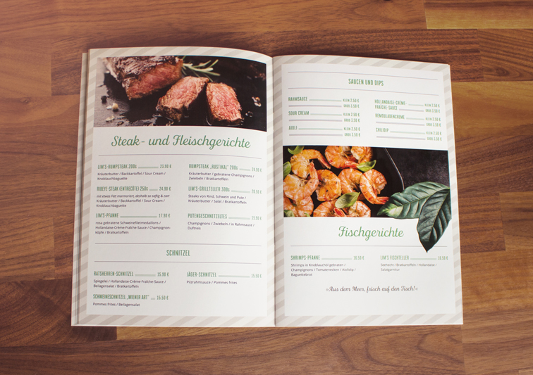 Print Medien Speisekarten Design für Restaurant und Café