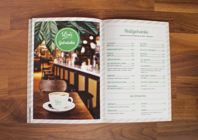 Print Medien Speisekarten Design für Restaurant und Café