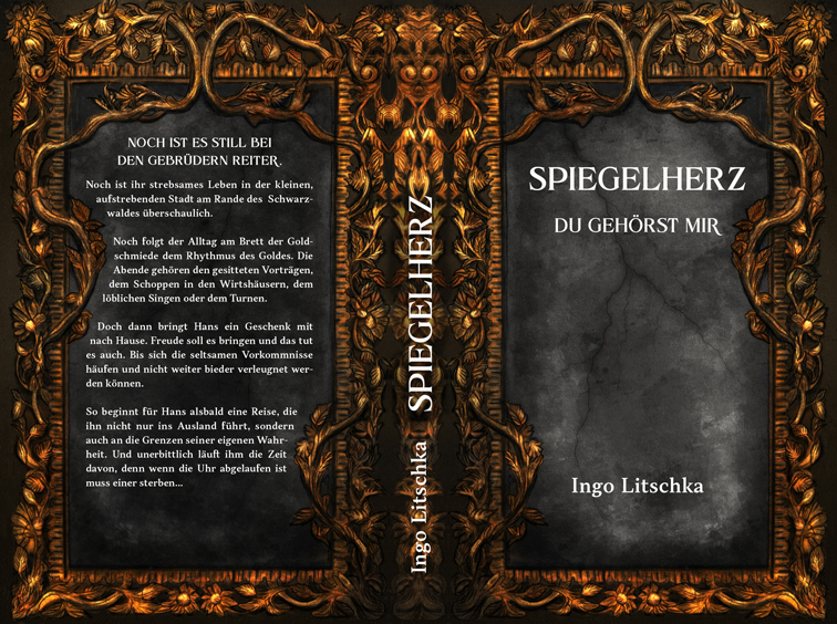 Historischer Roman Buchumschlag Design mit mystischer Spiegel Illustration