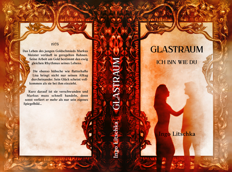 Historischer Roman Buchumschlag Design mit mystischer Spiegel und Paar Illustration