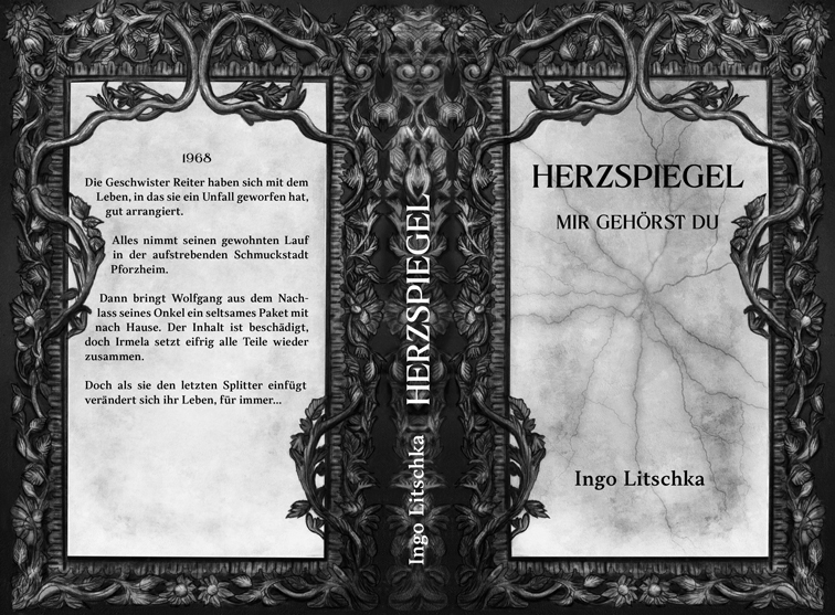 Historischer Roman Buchumschlag Design mit mystischer Spiegel Illustration