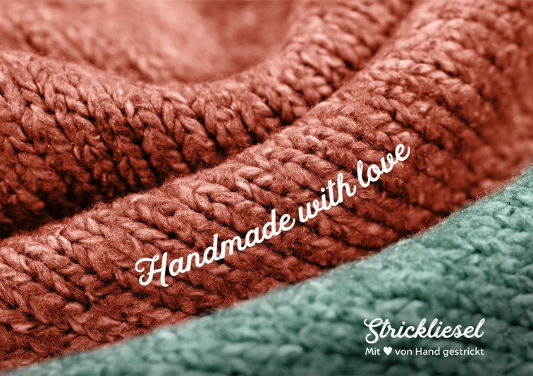Social Media Bildwelt für Strickliesel Handarbeit mit Nahaufnahme von Strickware