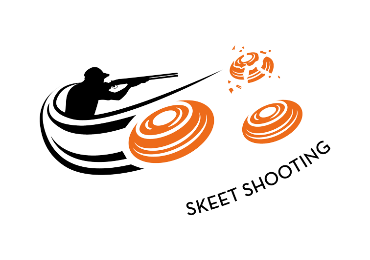 Sina Holste Design Skeet Shooting Logo Logo Design für Skeet Shooting mit fliegenden Wurfscheiben und Schützen