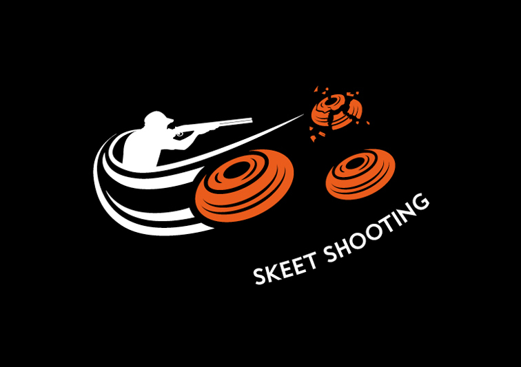 Sina Holste Design Skeet Shooting Logo Logo Design für Skeet Shooting mit Wurfscheiben und Schützen