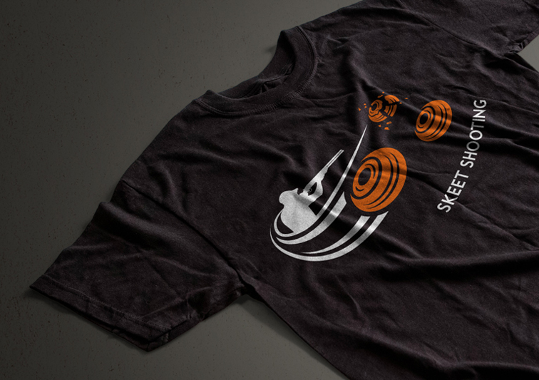 Sina Holste Design Skeet Shooting T-Shirt T-Shirt Grafik Design für Skeet Shooting mit Wurfscheiben und Schützen