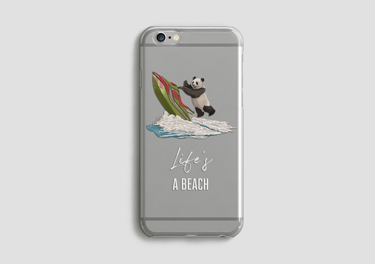 Handyhülle mit Print einer Illustration mit Panda auf einem Jetski