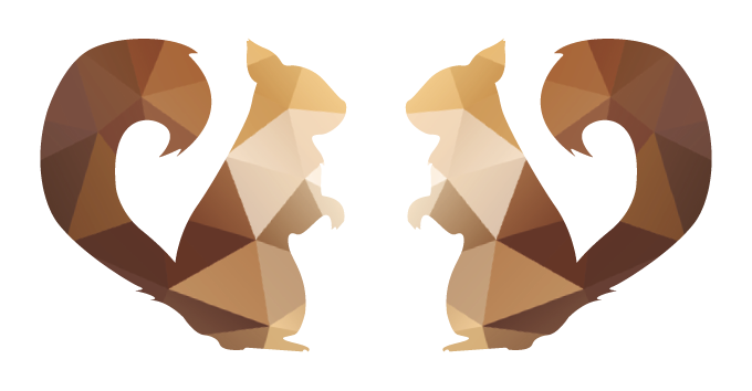 Moderne Grafik von zwei Eichhörnchen mit geometrischem Polygonmuster