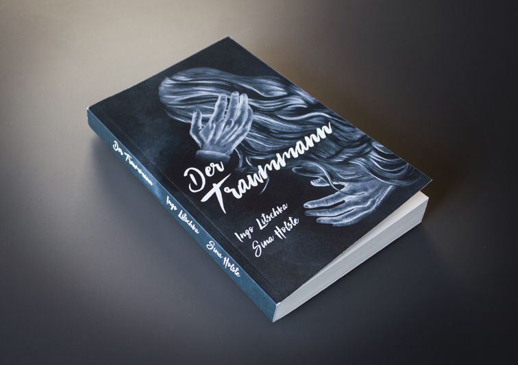 Krimi Buch Cover Design mit handgezeichneter Illustration einer Umarmung