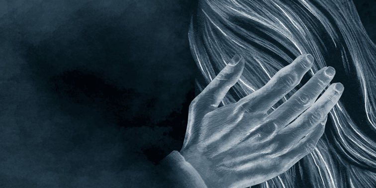 Krimi animierte Teaser Grafik mit Illustration einer Umarmung und Text