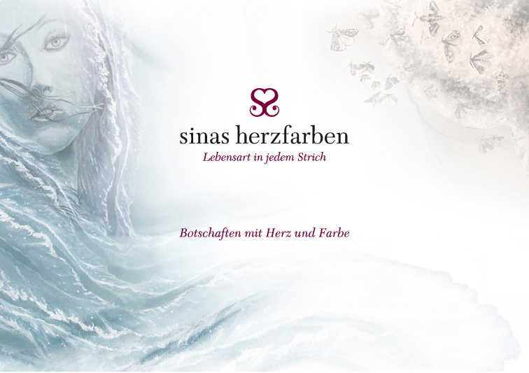 Bildwelt mit handgemalter Illustration und Logo Design für Atelier Sinas Herzfarben