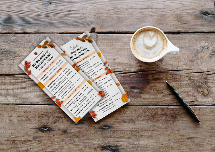 Sina Holste Design Hollenstedter Herbstmarkt Flyer Print Design eines Programm Flyers für die Veranstaltung Hollenstedter Herbstmarkt 2026